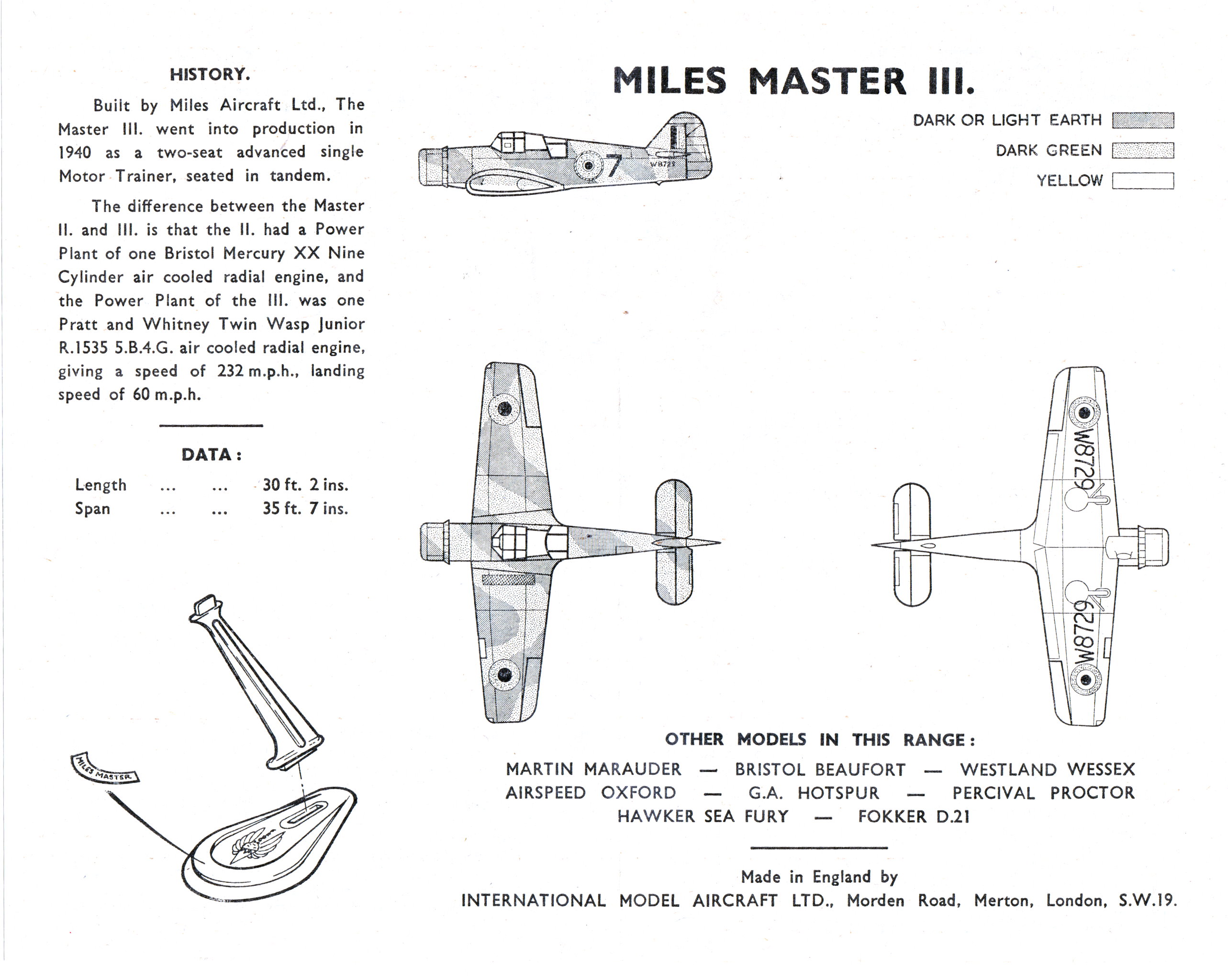 Схема окраски и маркировки FROG 340P Miles Master, 1963